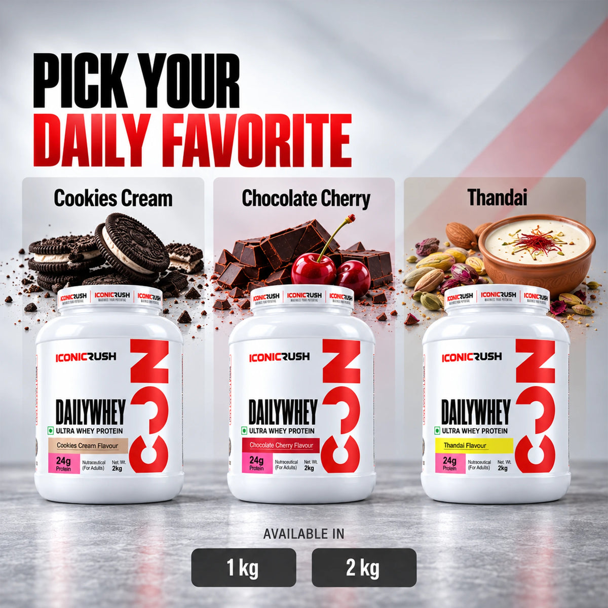 ICONICRUSH-Daily Whey-Chocolate Cherry Flavour-1Kg