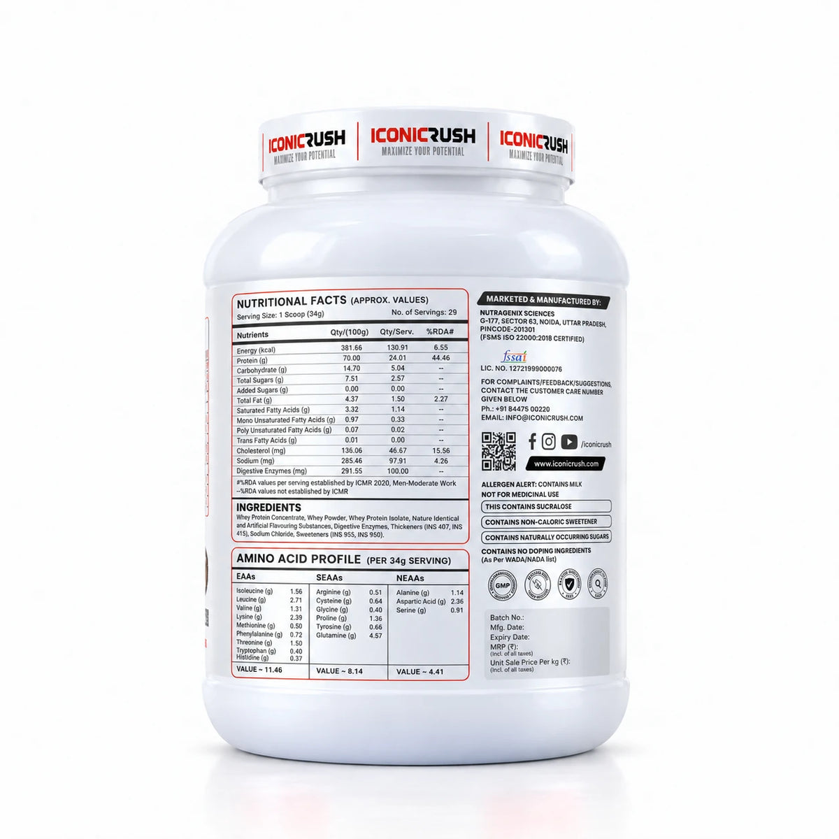 ICONICRUSH-Daily Whey-Cookie Cream Flavour-1Kg